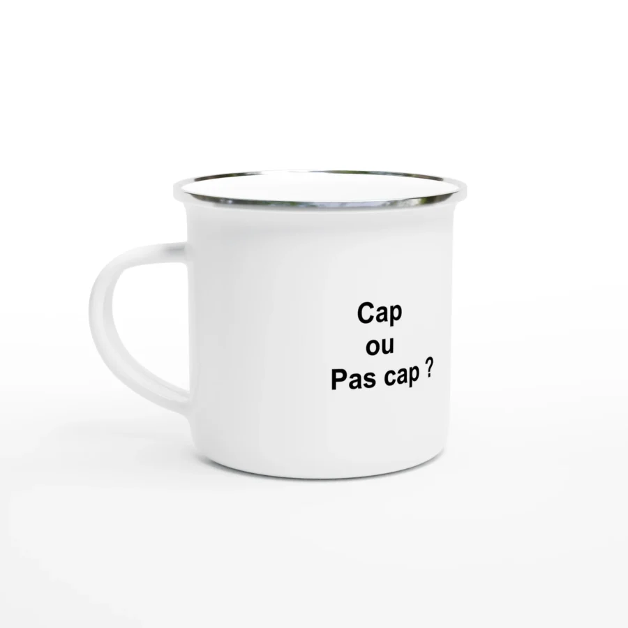 Mug en émail blanc de 354ml (12 oz) "Cap ou pas cap ?"