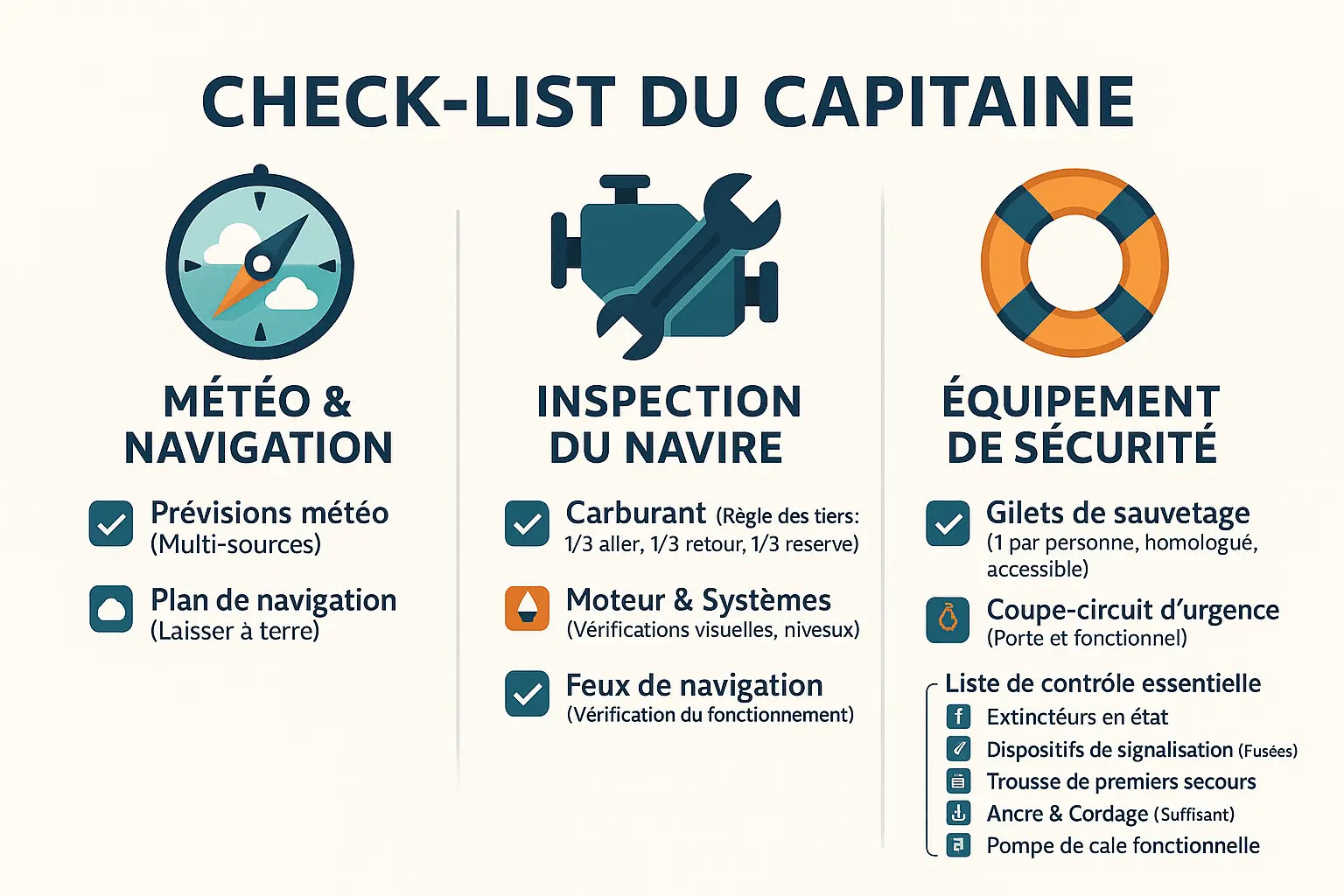 Checklist du capitaine avant de larguer les amarres