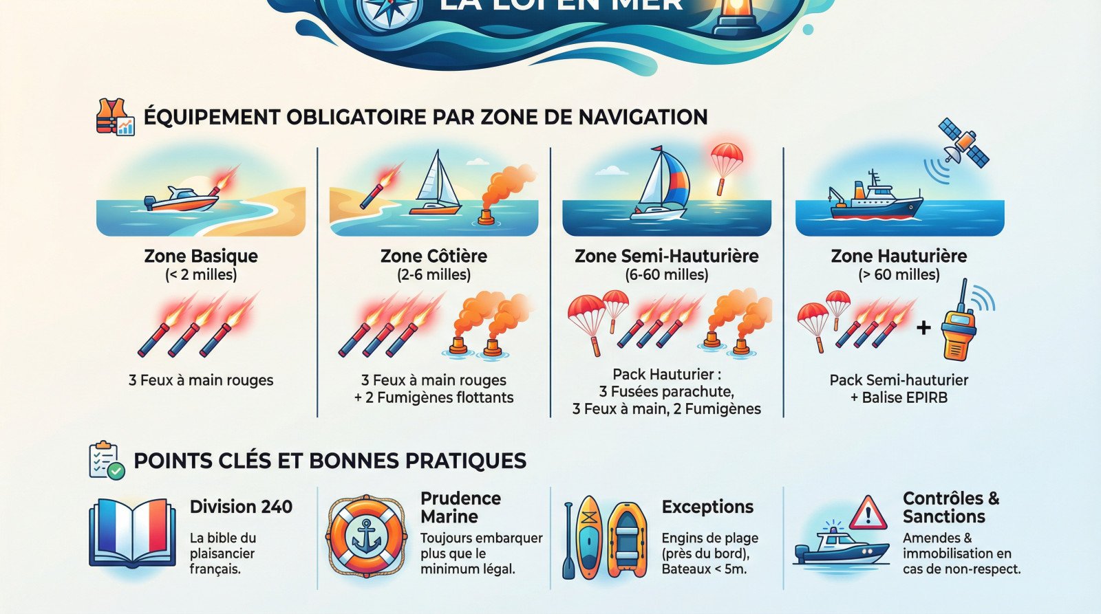 Tableau récapitulatif de l'<strong>équipement de sécurité maritime obligatoire en France</strong>