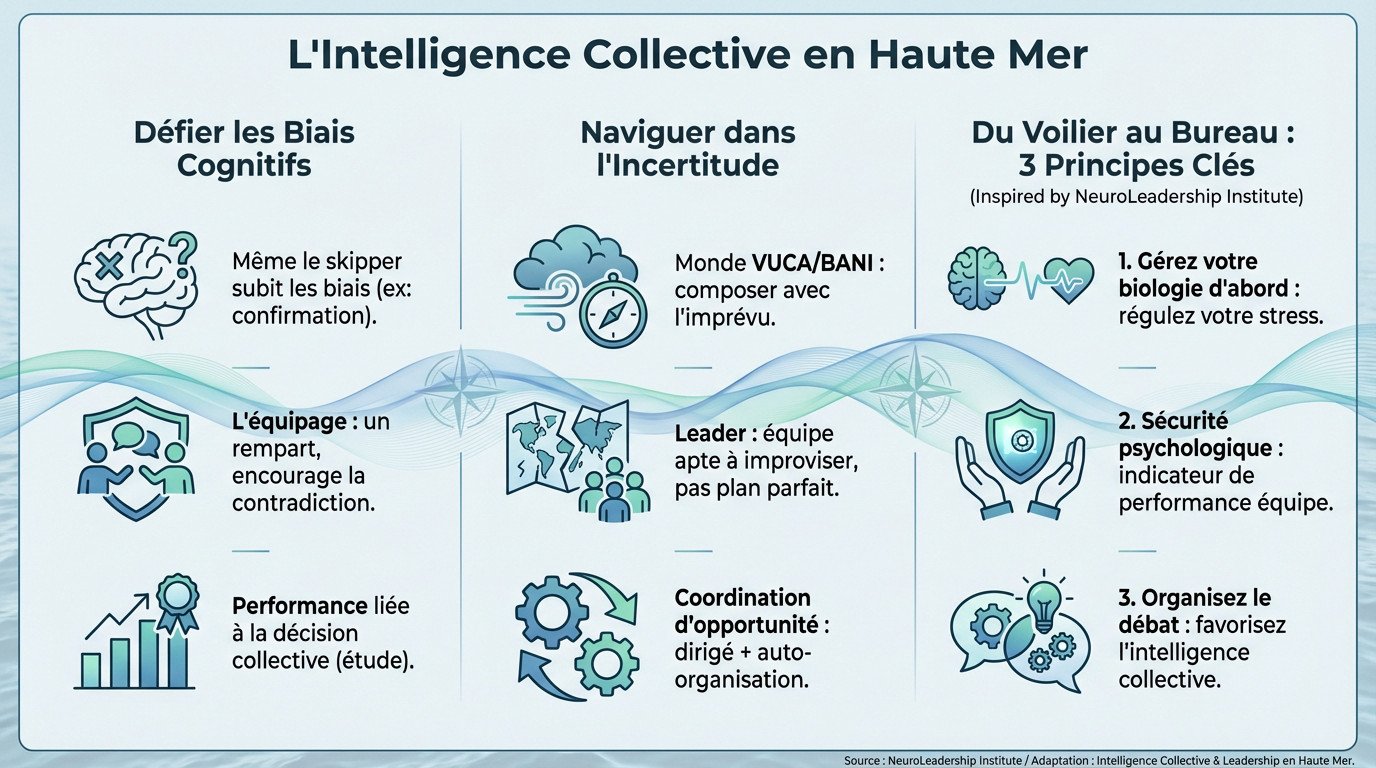 Équipage de voilier collaborant activement en pleine mer pour illustrer <strong>l'intelligence collective</strong>