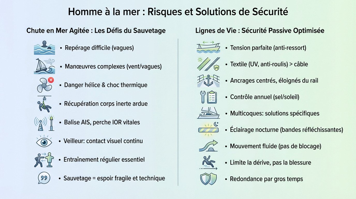 Récupération d'un homme à la mer sur un voilier en conditions difficiles