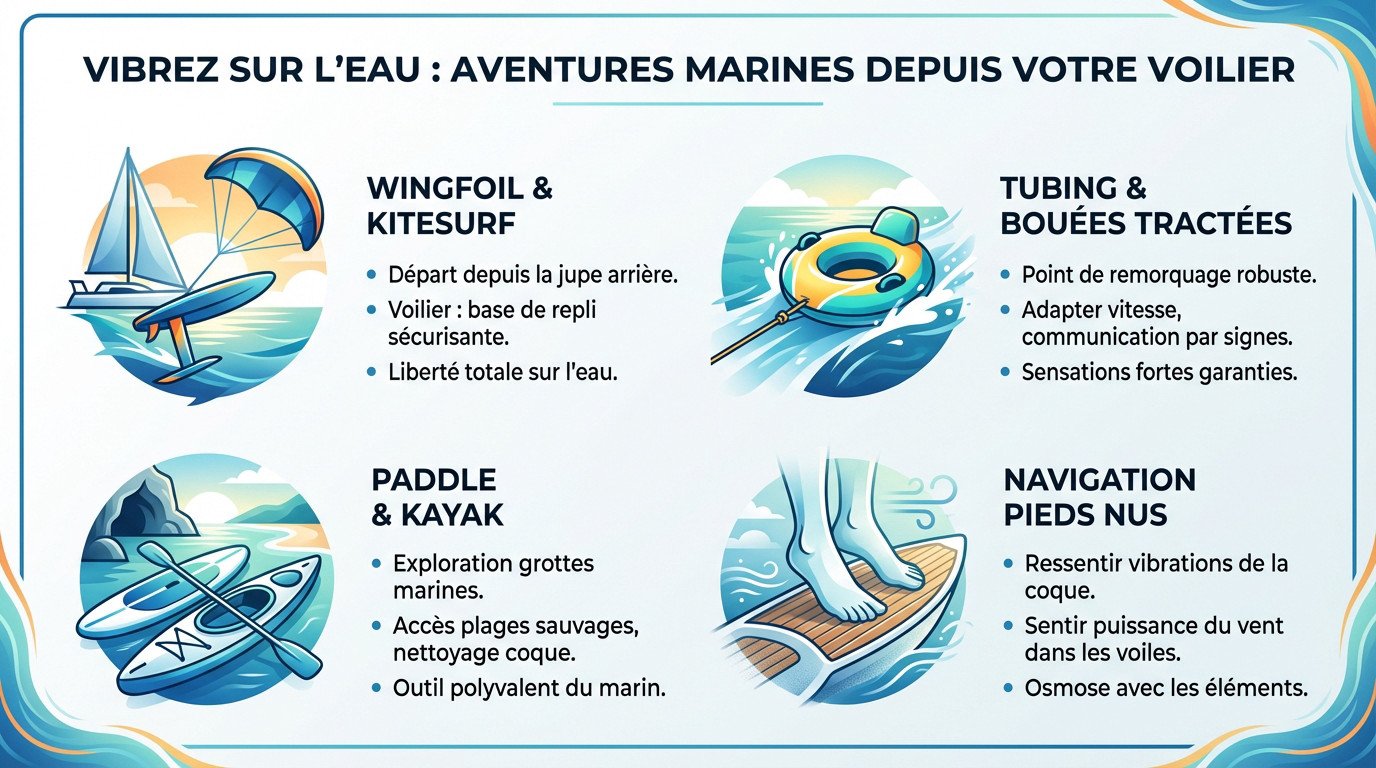 Sports de glisse et sensations fortes depuis un voilier en mer