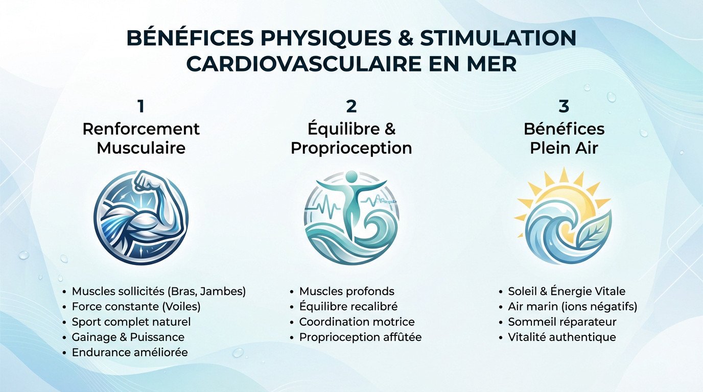 Équipage actif manœuvrant les voiles pour une meilleure vitalité physique en mer