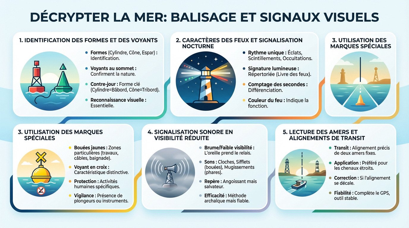 Balisage maritime et signaux visuels : bouées et phares en mer
