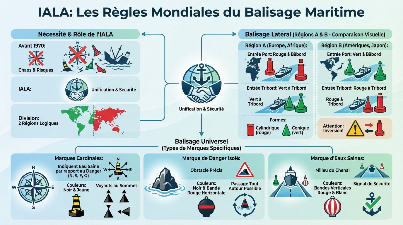 Carte mondiale des régions de balisage maritime IALA A et B montrant la répartition géographique