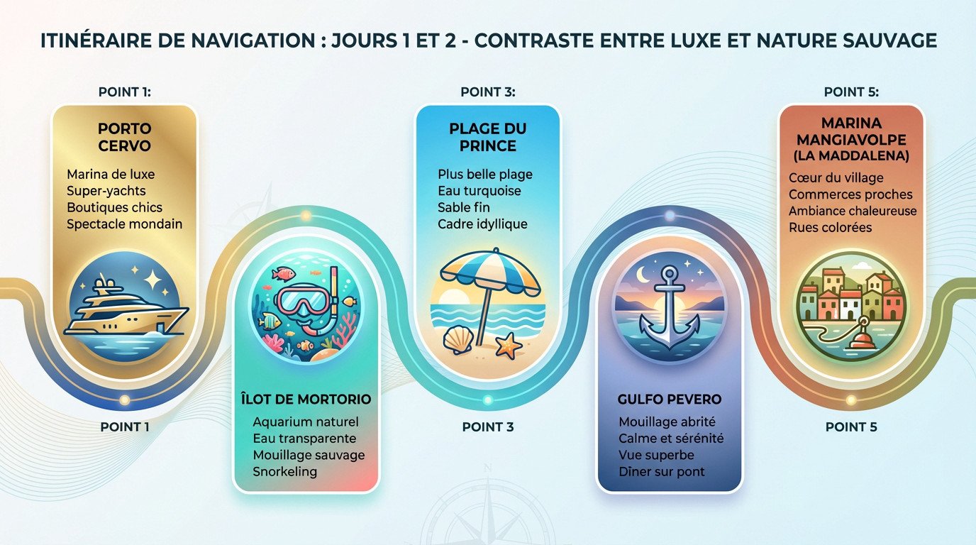 Itinéraire de navigation Sardaigne : contraste entre le luxe de Porto Cervo et la nature sauvage des îles