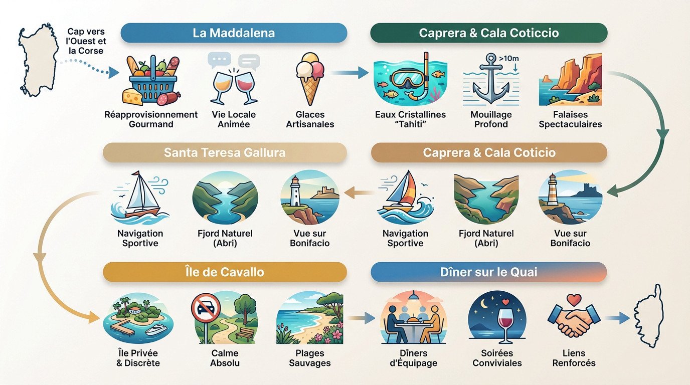 Carte itinéraire voile Sardaigne vers la Corse et Bonifacio