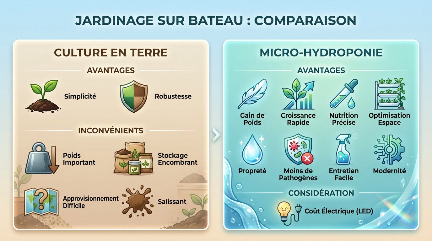 Comparaison entre culture en terre et micro-hydroponie sur un voilier