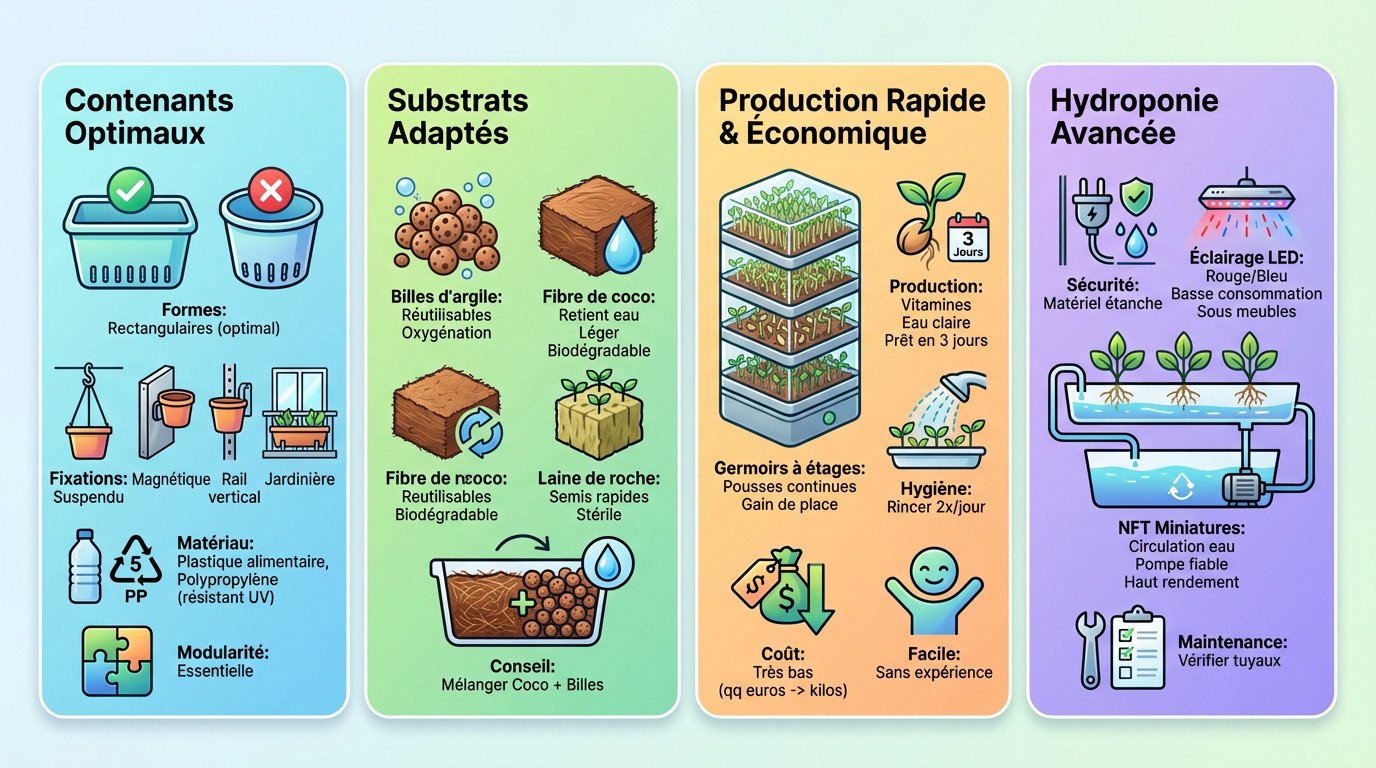 Schéma d'installation d'un potager compact et sécurisé dans le carré d'un voilier