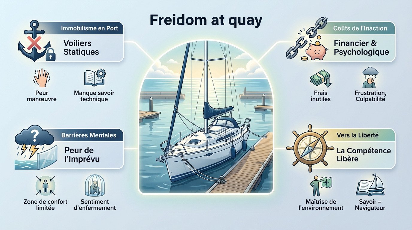 Voiliers amarrés au port illustrant le paradoxe du ponton et l'immobilisme des plaisanciers