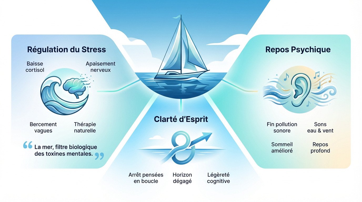 Navigation en voilier favorisant la réduction du cortisol et le bien-être mental
