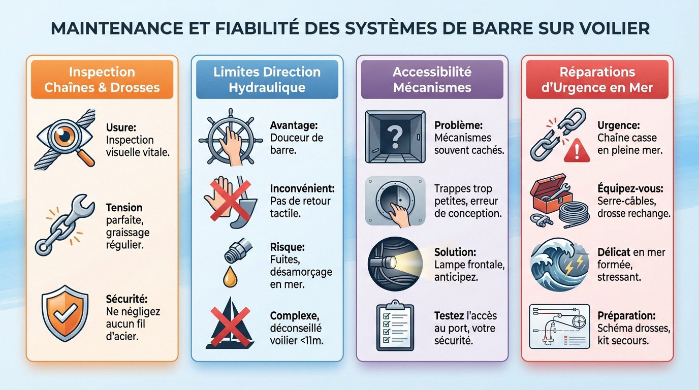 Inspection et maintenance d'un système de barre à roue sur voilier
