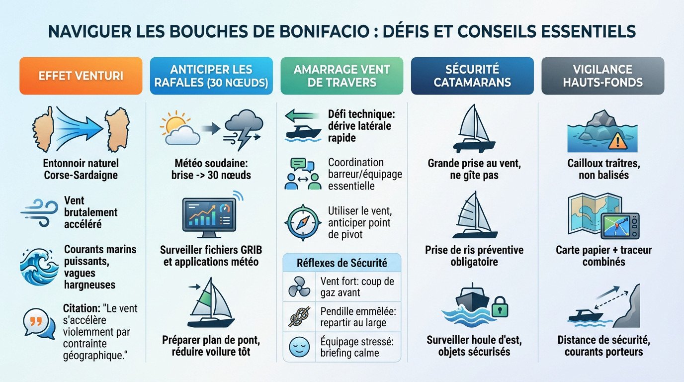 Voilier naviguant dans les Bouches de Bonifacio avec une mer formée par le vent