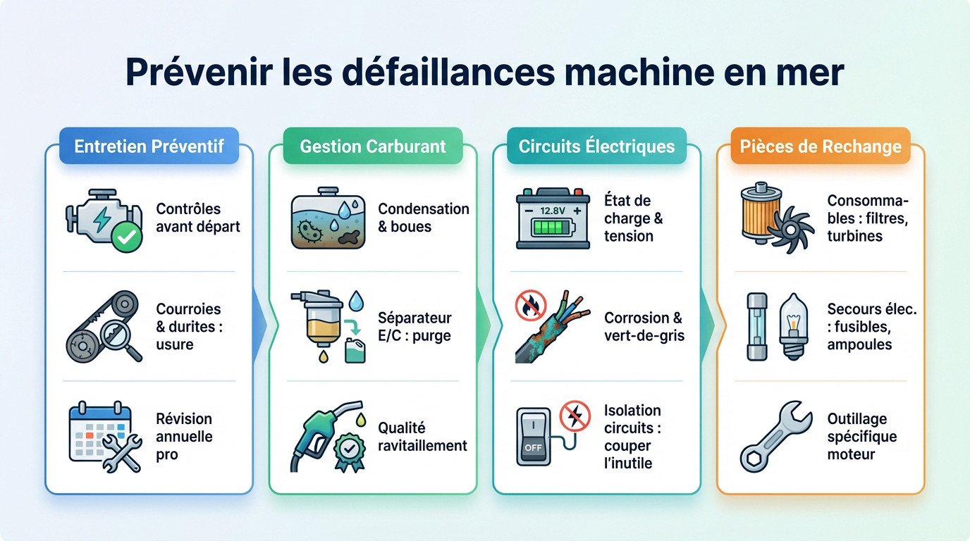 Mécanicien effectuant une vérification moteur sur un voilier avant le départ