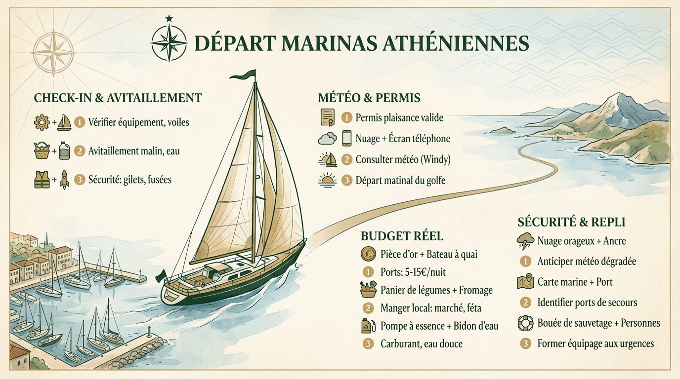 Voiliers amarrés dans une marina d'Athènes au départ d'une croisière en Grèce