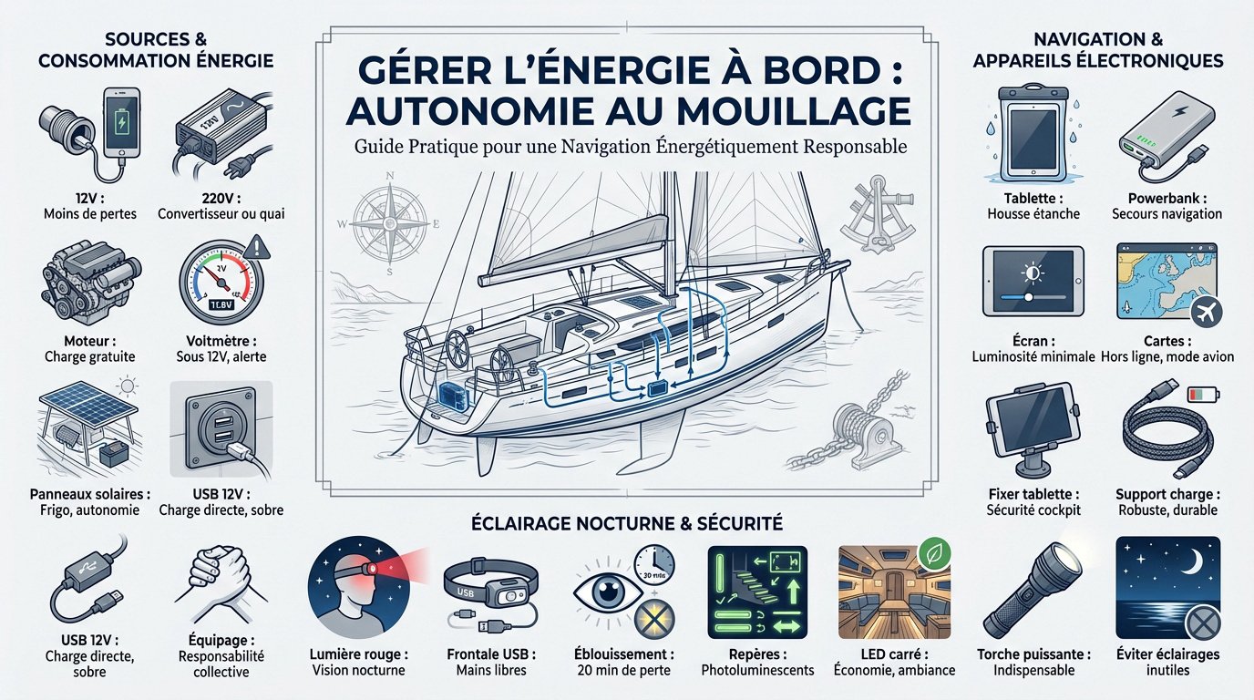 Gestion de l'énergie et des batteries de service sur un voilier au mouillage