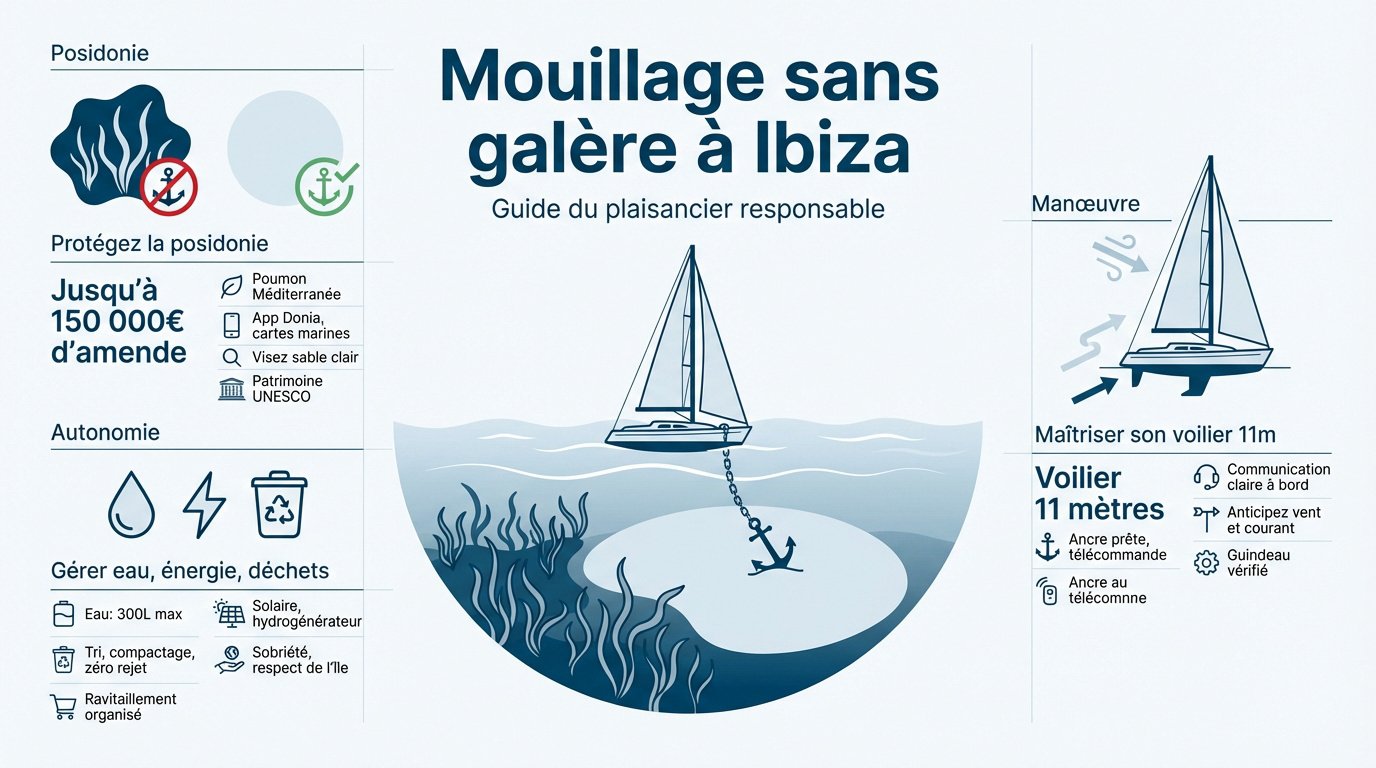 Voilier au mouillage dans une crique aux eaux turquoise à Ibiza