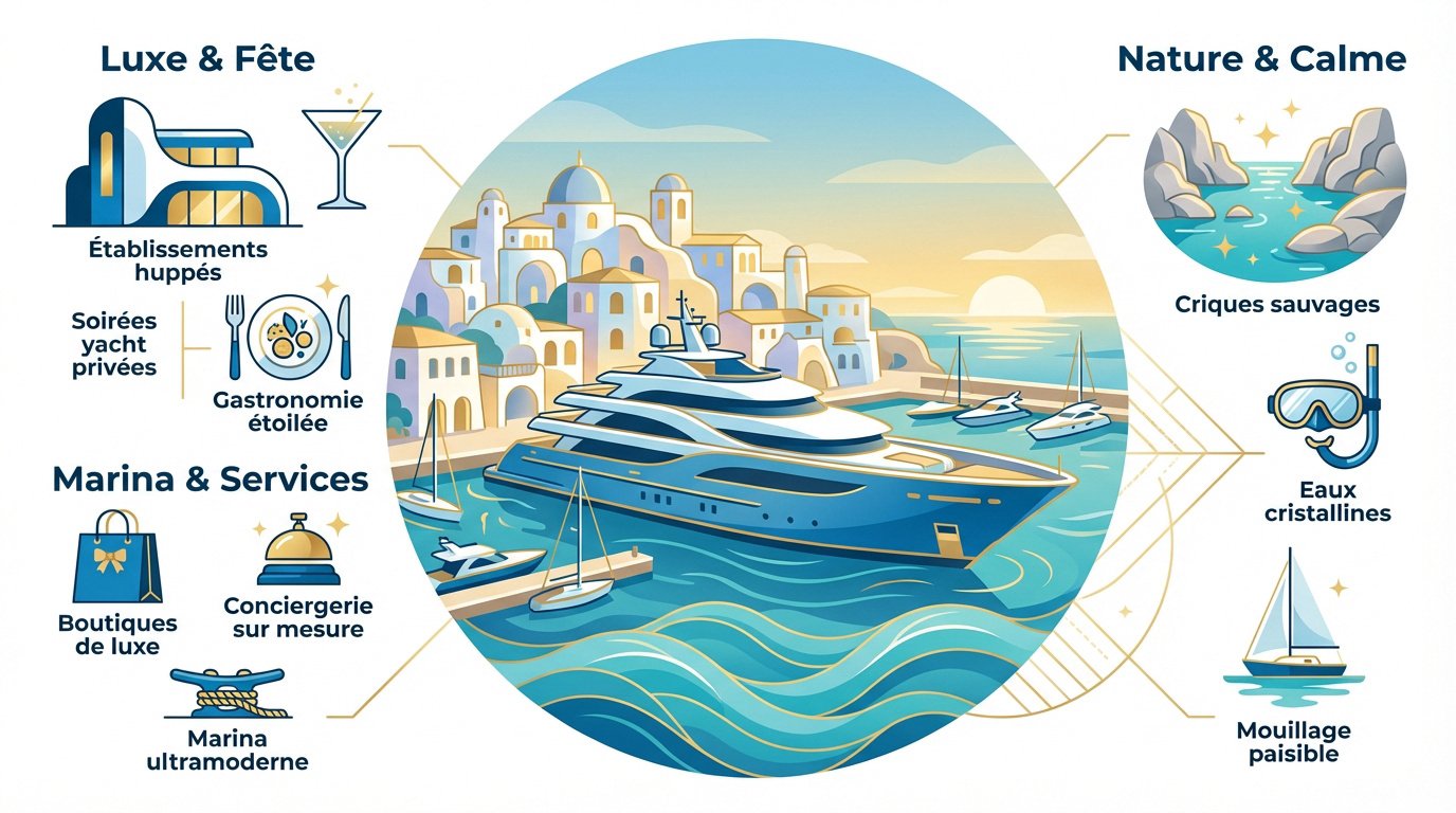 Vue aérienne de la marina de luxe de Porto Cervo en Sardaigne entourée de nature sauvage