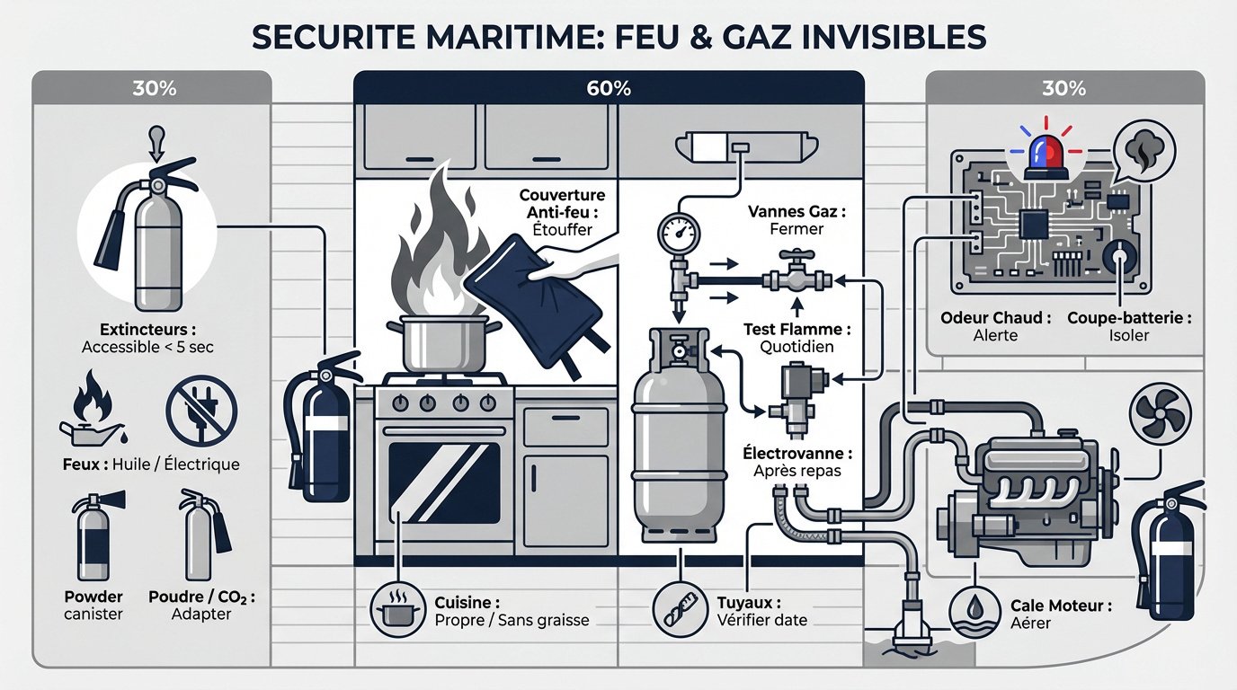 Vérification des équipements de sécurité gaz et incendie sur un voilier