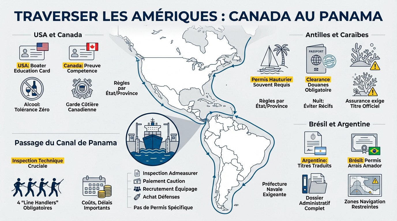 Voilier de 11 mètres naviguant près des côtes américaines vers le canal de Panama