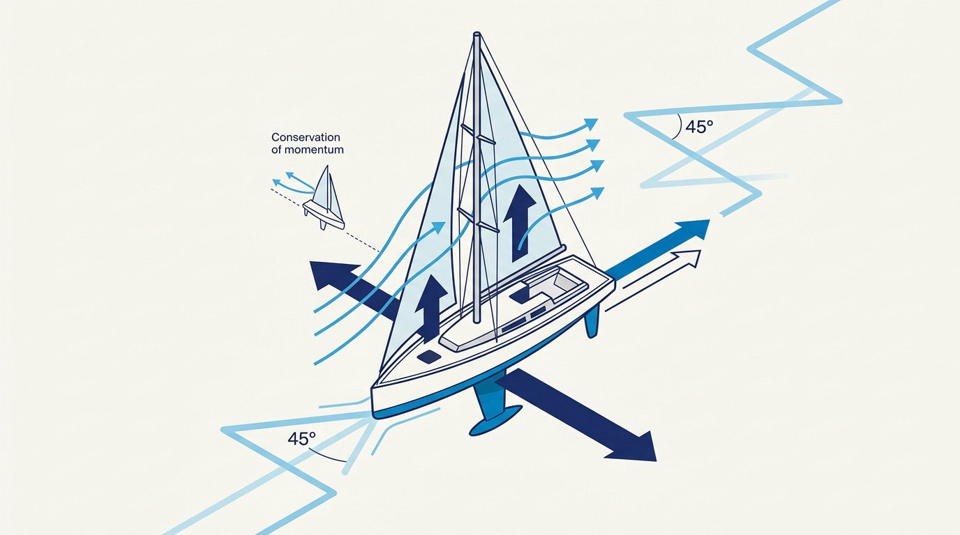 Schéma des forces aérodynamiques sur la voile et hydrodynamiques sur la quille d'un voilier au près
